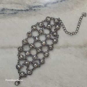 BLV Gunmetal Wide Bracelet with Faceted Gray Crystals – Adjustable